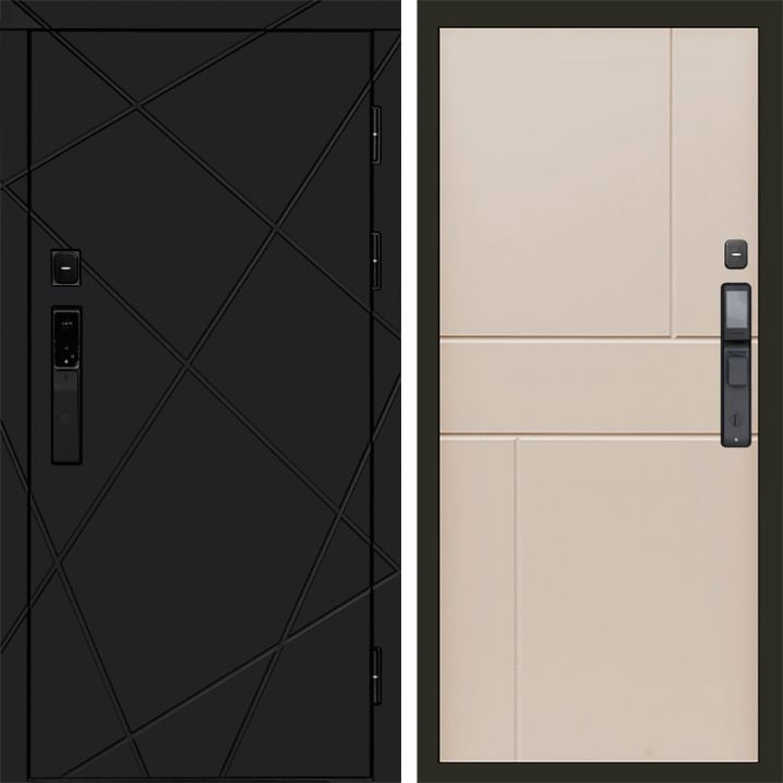 Входная дверь Termo-door ЛУЧИ BLACK с электронным замком Горизонт Слоновая Кость