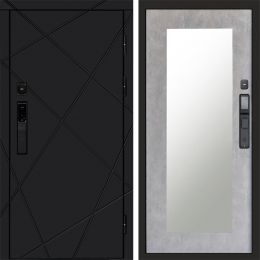 Входная дверь Termo-door ЛУЧИ BLACK с электронным замком Зеркало Триумф бетон светлый