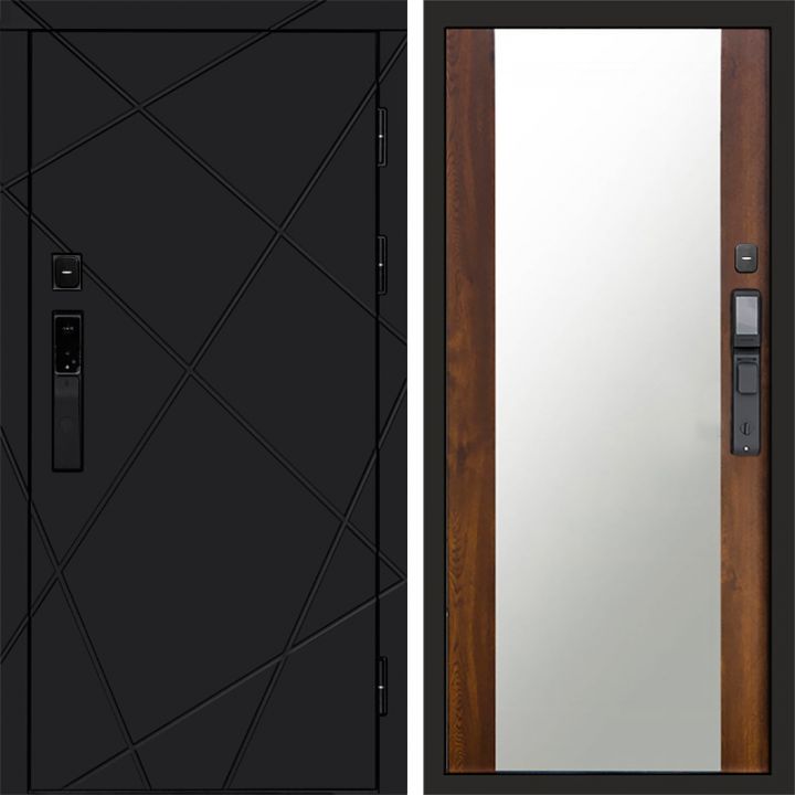 Входная дверь Termo-door ЛУЧИ BLACK с электронным замком Зеркало дуб