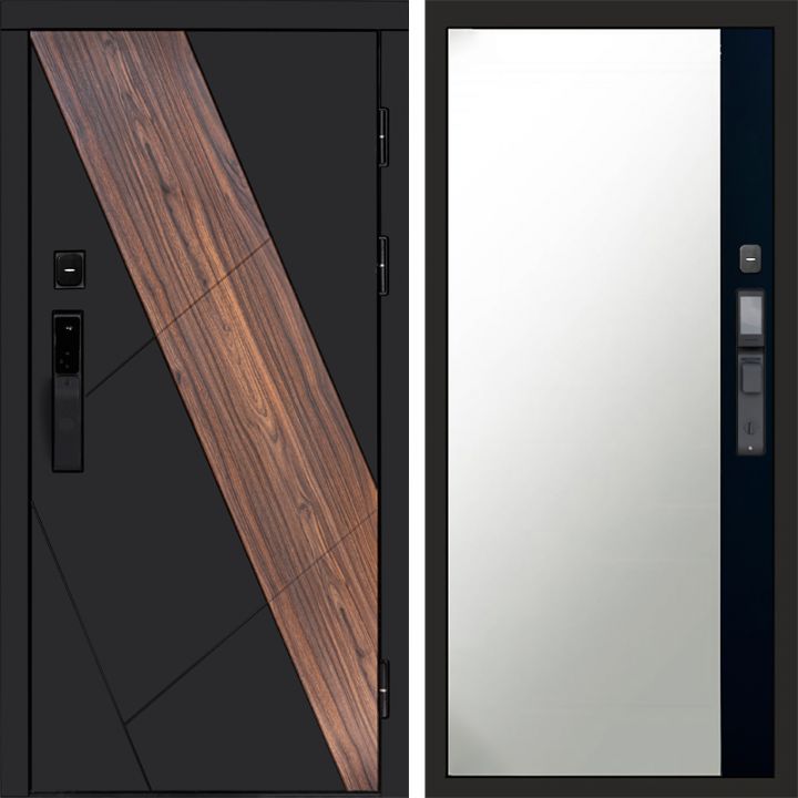 Входная дверь Termo-door НОВА с электронным замком Широкое Зеркало Фацет Черный Кварц