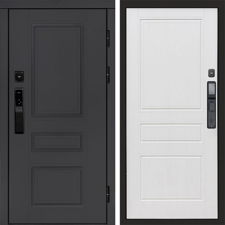 Входная дверь Termo-door ОРЕГОН ГРАФИТ с электронным замком Классика Белое дерево