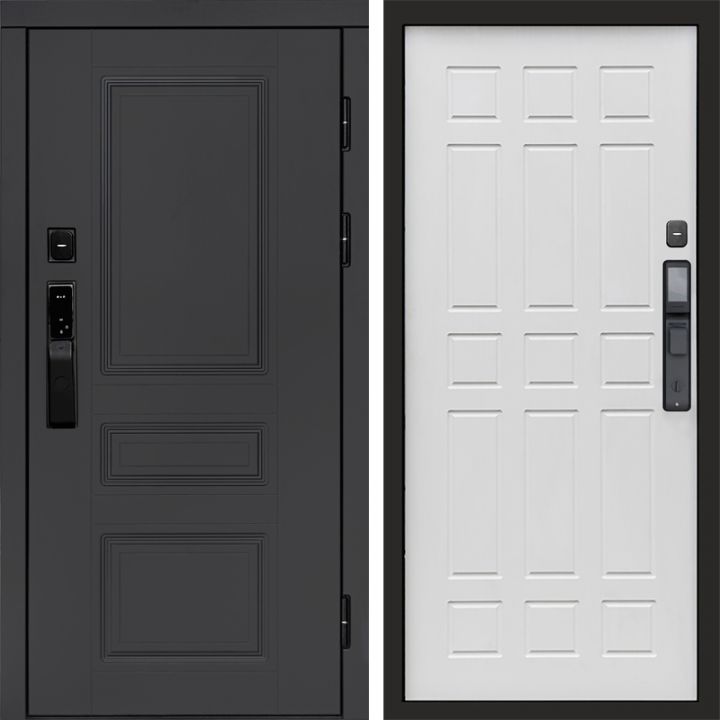 Входная дверь Termo-door ОРЕГОН ГРАФИТ с электронным замком Спарта белое дерево
