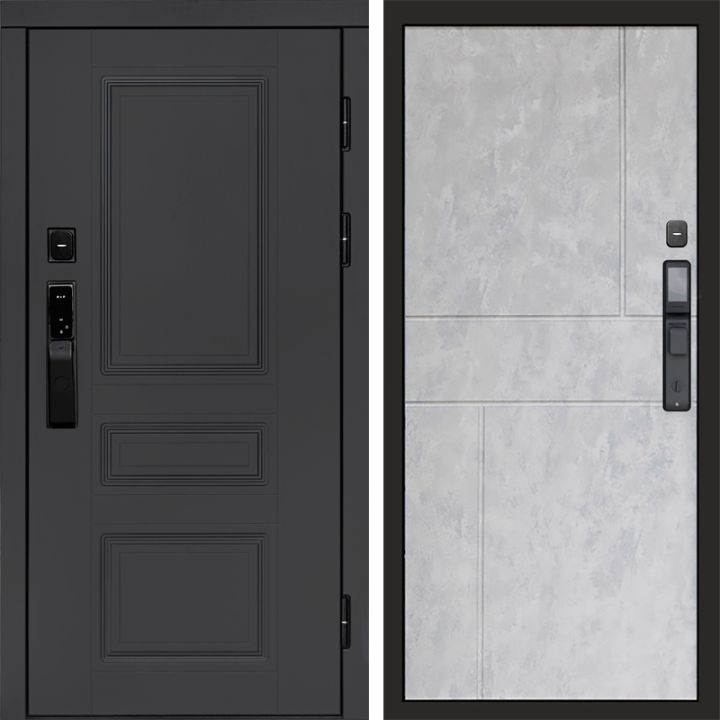 Входная дверь Termo-door ОРЕГОН ГРАФИТ с электронным замком Горизонт бетон светлый