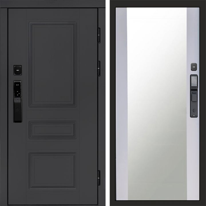 Входная дверь Termo-door ОРЕГОН ГРАФИТ с электронным замком Зеркало белый софт
