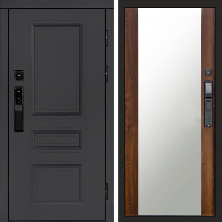 Входная дверь Termo-door ОРЕГОН ГРАФИТ с электронным замком Зеркало дуб