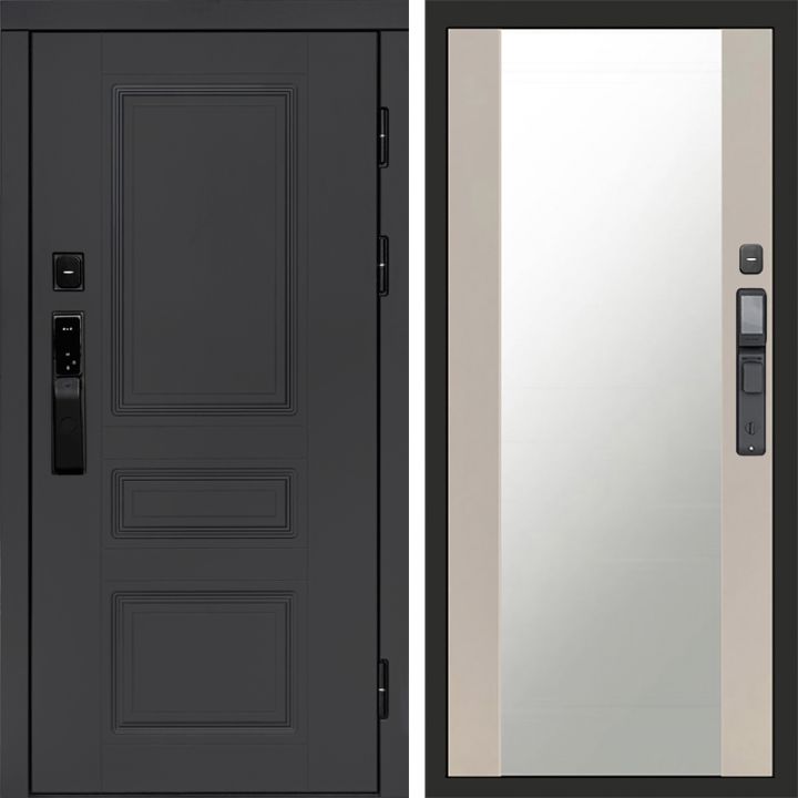 Входная дверь Termo-door ОРЕГОН ГРАФИТ с электронным замком Зеркало Слоновая Кость