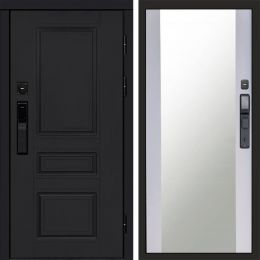 Входная дверь Termo-door ОРЕГОН BLACK с электронным замком Зеркало белый софт