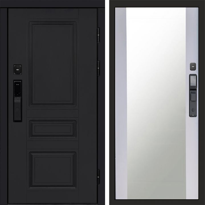 Входная дверь Termo-door ОРЕГОН BLACK с электронным замком Зеркало белый софт
