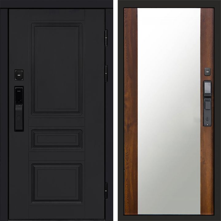 Входная дверь Termo-door ОРЕГОН BLACK с электронным замком Зеркало дуб