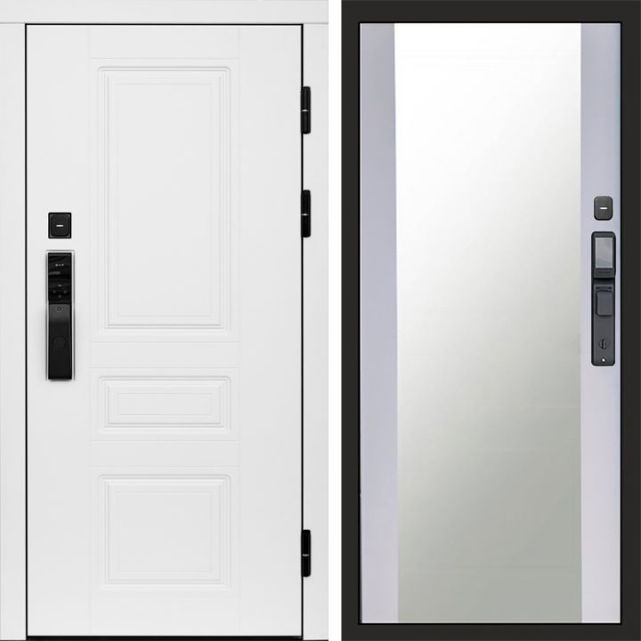 Входная дверь Termo-door ОРЕГОН WHITE с электронным замком Зеркало белый софт