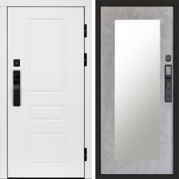 Входная дверь Termo-door ОРЕГОН WHITE с электронным замком Зеркало Триумф бетон светлый
