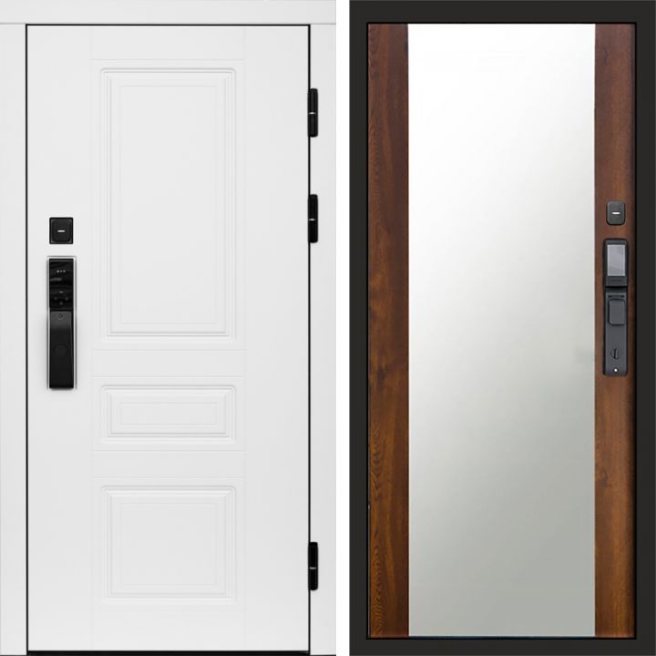 Входная дверь Termo-door ОРЕГОН WHITE с электронным замком Зеркало дуб