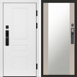 Входная дверь Termo-door ОРЕГОН WHITE с электронным замком Зеркало Слоновая Кость