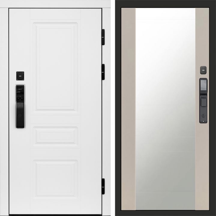 Входная дверь Termo-door ОРЕГОН WHITE с электронным замком Зеркало Слоновая Кость