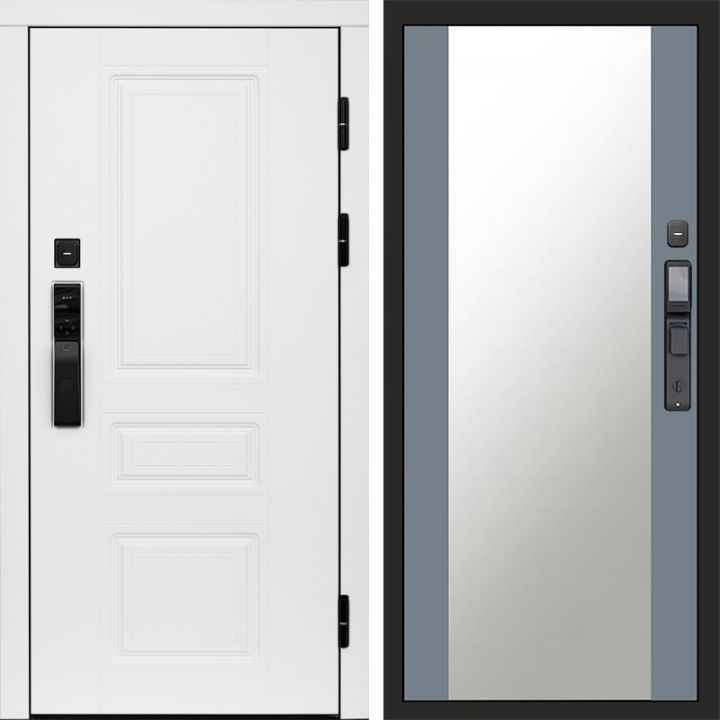 Входная дверь Termo-door ОРЕГОН WHITE с электронным замком Зеркало Грей Софт