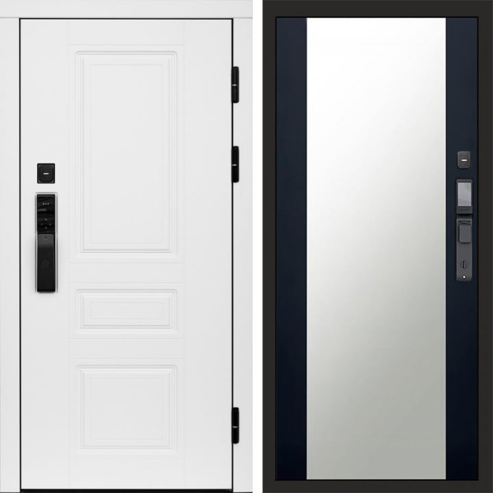 Входная дверь Termo-door ОРЕГОН WHITE с электронным замком Зеркало Черный Кварц+Тонировка