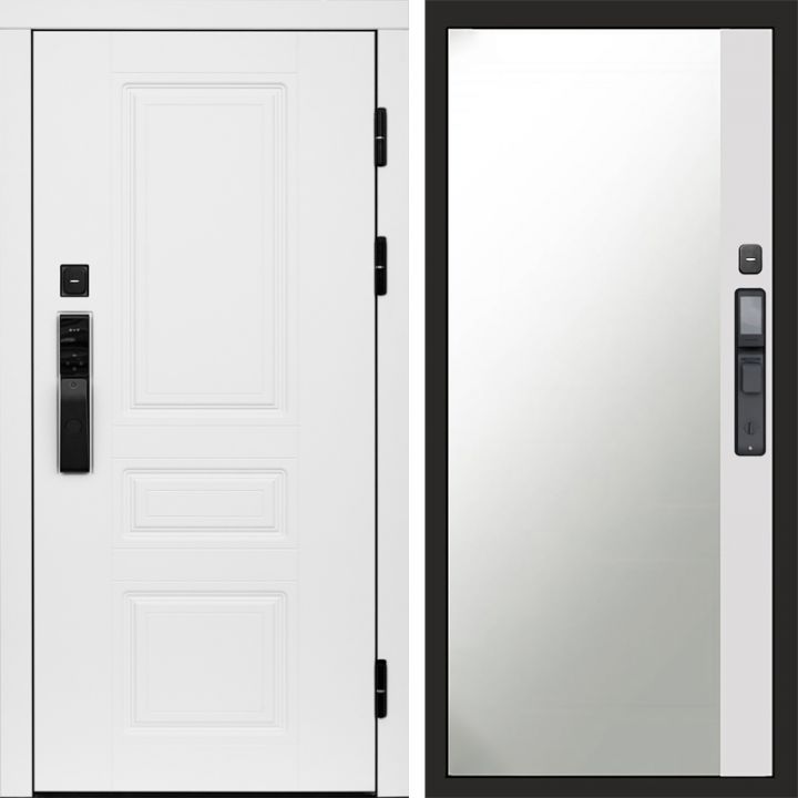 Входная дверь Termo-door ОРЕГОН WHITE с электронным замком Широкое Зеркало Фацет Белый Софт