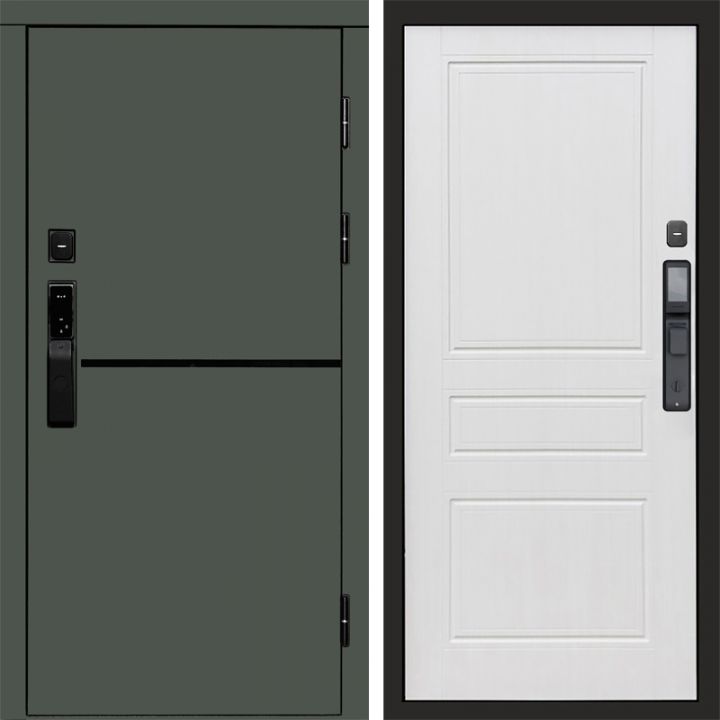 Входная дверь Termo-door ТРЕНД GREEN с электронным замком Классика Белое дерево