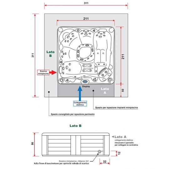 Спа бассейн Gruppo Treesse Mykonos 211x211x86 схема 5