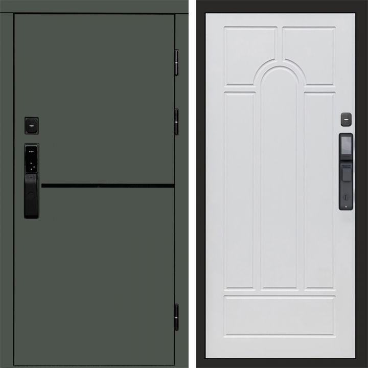 Входная дверь Termo-door ТРЕНД GREEN с электронным замком Арка белое дерево