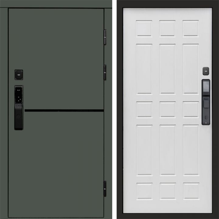 Входная дверь Termo-door ТРЕНД GREEN с электронным замком Спарта белое дерево