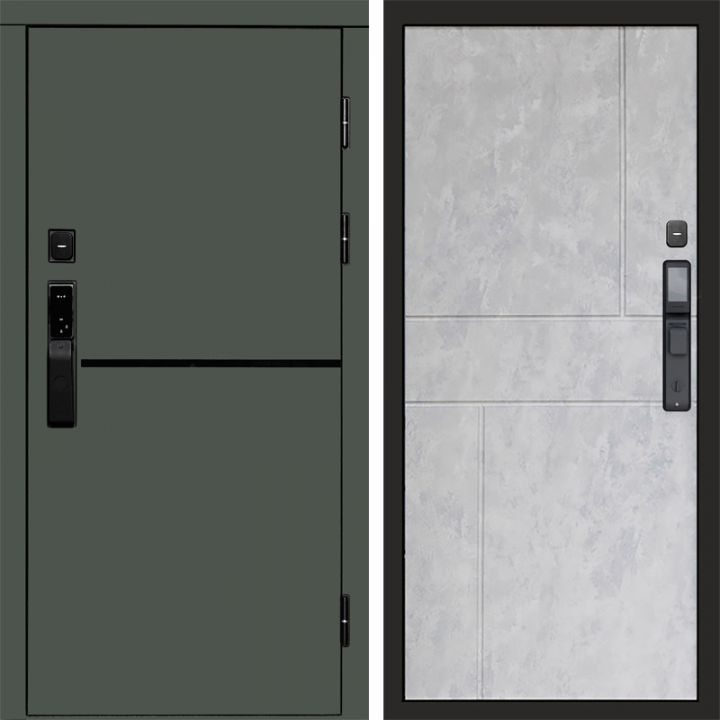 Входная дверь Termo-door ТРЕНД GREEN с электронным замком Горизонт бетон светлый