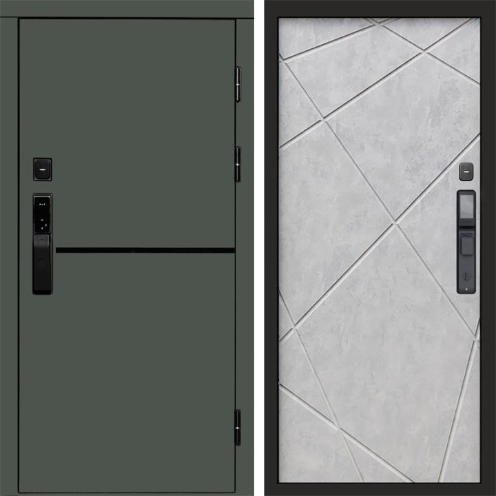 Входная дверь Termo-door ТРЕНД GREEN с электронным замком Лучи бетон светлый