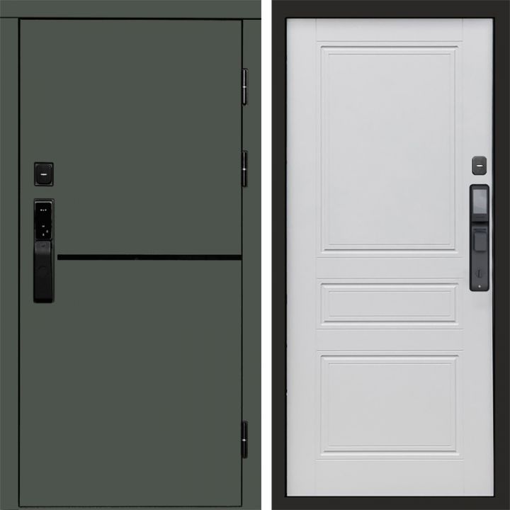 Входная дверь Termo-door ТРЕНД GREEN с электронным замком Классик Белый Софт