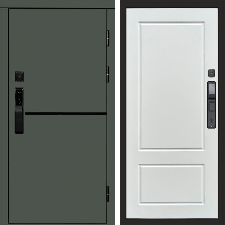 Входная дверь Termo-door ТРЕНД GREEN с электронным замком Марсель Белый Софт