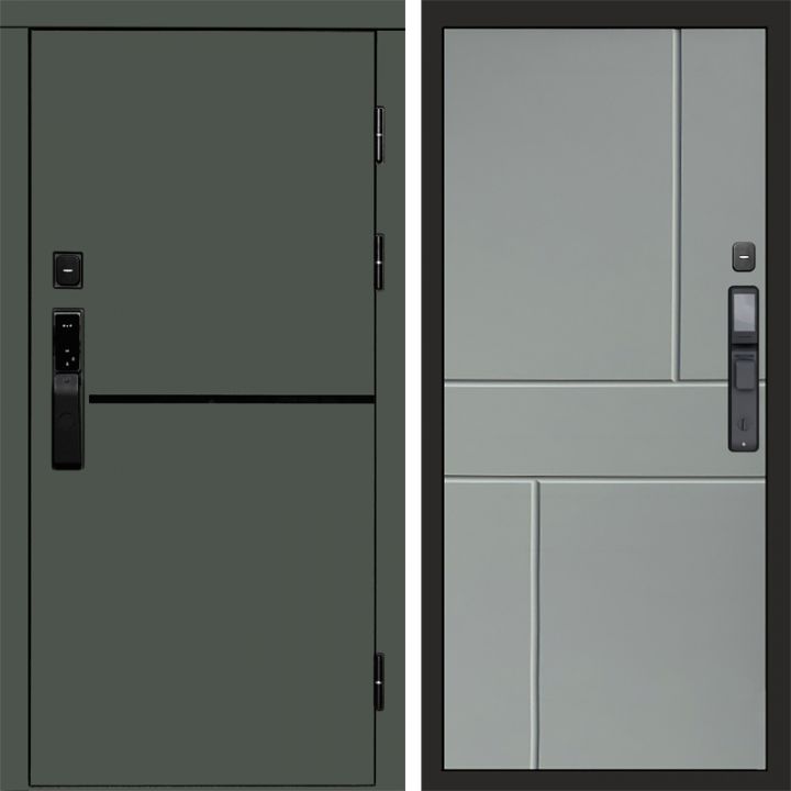 Входная дверь Termo-door ТРЕНД GREEN с электронным замком Горизонт Грей Софт