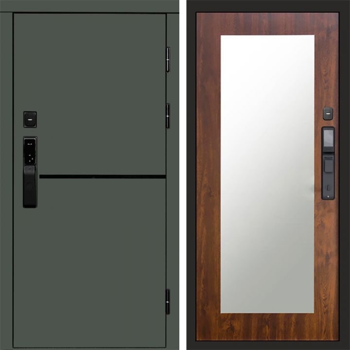 Входная дверь Termo-door ТРЕНД GREEN с электронным замком Зеркало Триумф дуб