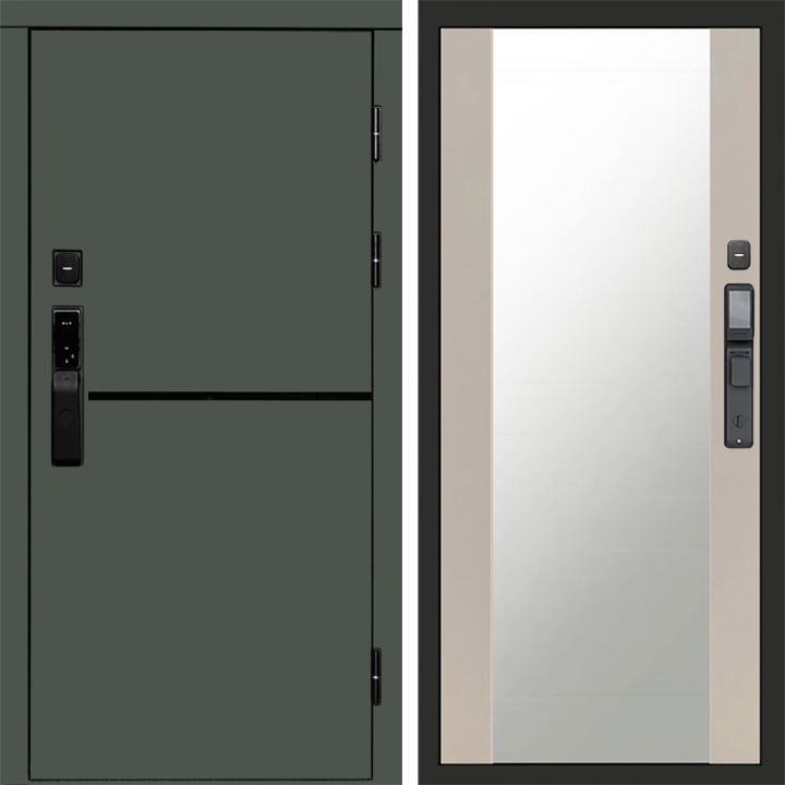 Входная дверь Termo-door ТРЕНД GREEN с электронным замком Зеркало Слоновая Кость