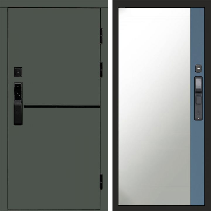 Входная дверь Termo-door ТРЕНД GREEN с электронным замком Широкое Зеркало Фацет Грей Софт