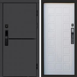 Входная дверь Termo-door ТРЕНД ГРАФИТ с электронным замком Престиж белое дерево