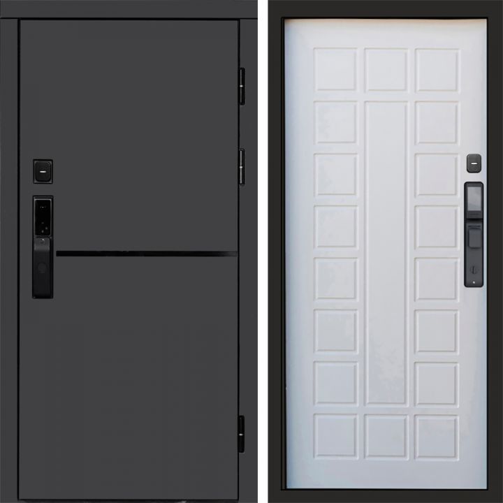 Входная дверь Termo-door ТРЕНД ГРАФИТ с электронным замком Престиж белое дерево