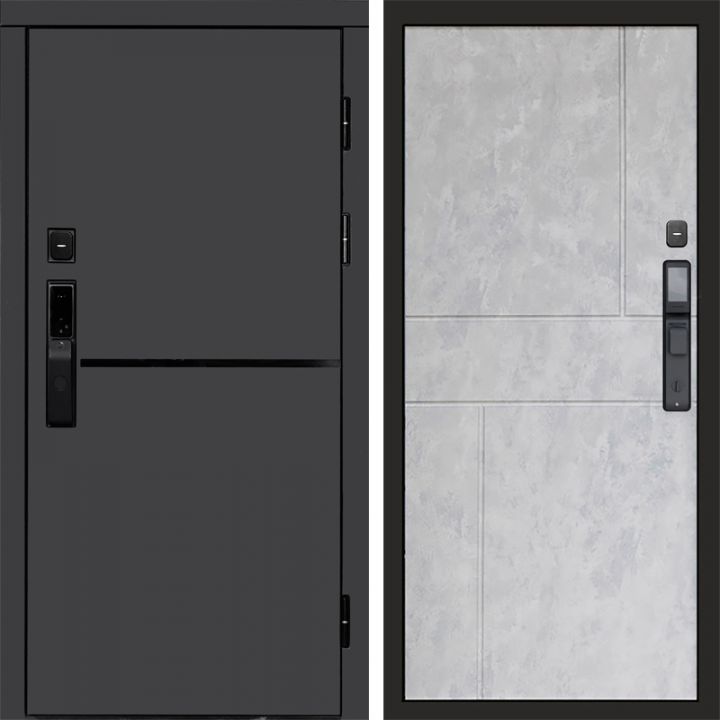 Входная дверь Termo-door ТРЕНД ГРАФИТ с электронным замком Горизонт бетон светлый