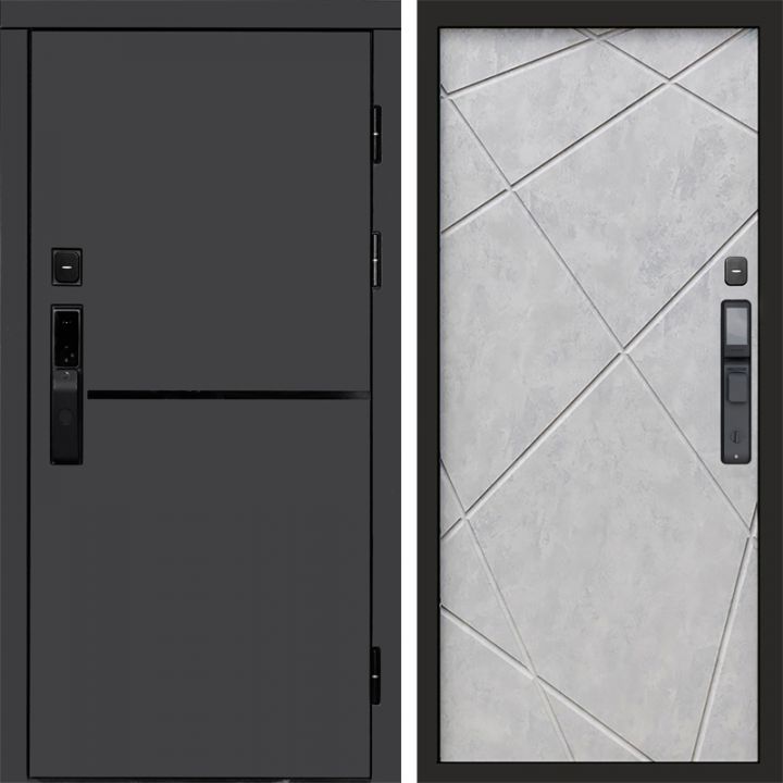 Входная дверь Termo-door ТРЕНД ГРАФИТ с электронным замком Лучи бетон светлый