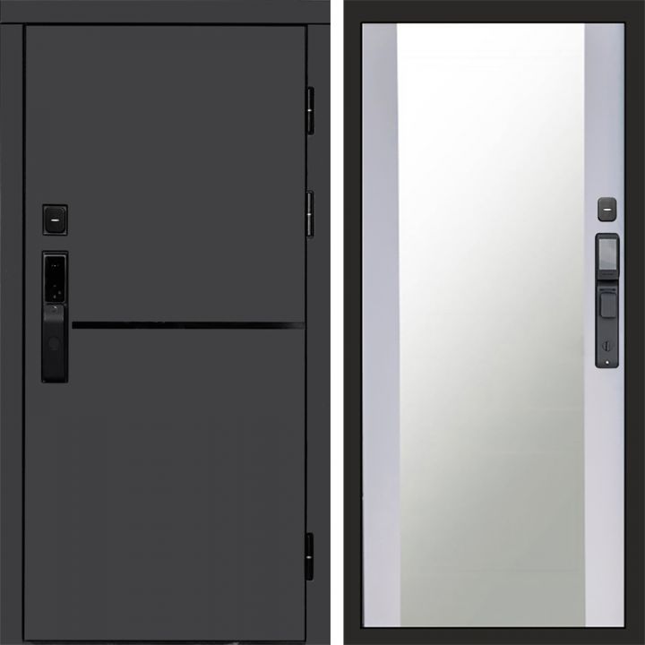 Входная дверь Termo-door ТРЕНД ГРАФИТ с электронным замком Зеркало белый софт