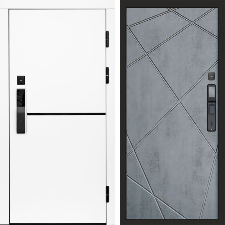 Входная дверь Termo-door ТРЕНД WHITE с электронным замком Лучи бетон темный