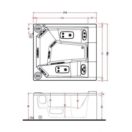 Спа бассейн Gruppo Treesse Quarz Light 235 235x215x90 схема 5