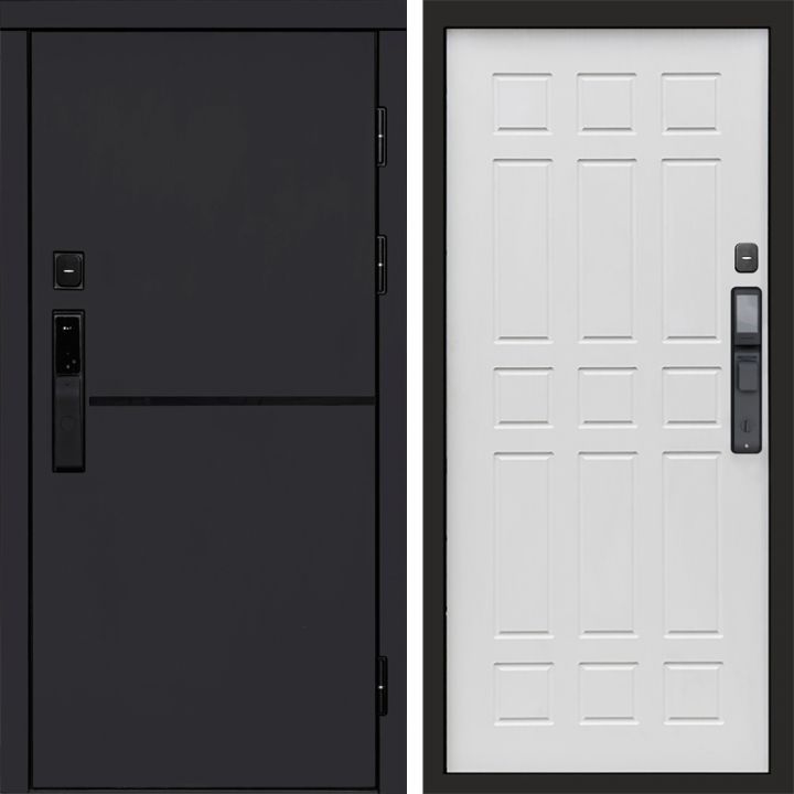 Входная дверь Termo-door ТРЕНД BLACK с электронным замком Спарта белое дерево