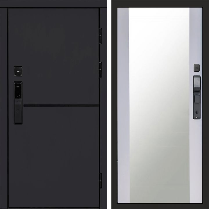 Входная дверь Termo-door ТРЕНД BLACK с электронным замком Зеркало белый софт
