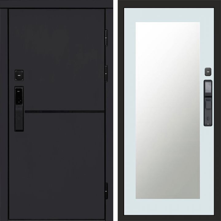 Входная дверь Termo-door ТРЕНД BLACK с электронным замком Зеркало Триумф Белый Софт