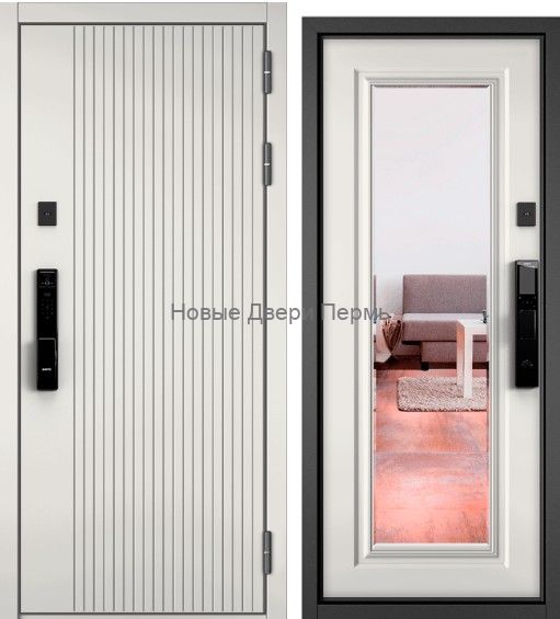 Дверь входная City Max IQ PP 161 CSmart/164 CSmart (чёрная фурнитура) Эмаль белоснежная/Эмаль белоснежная, 2 замка