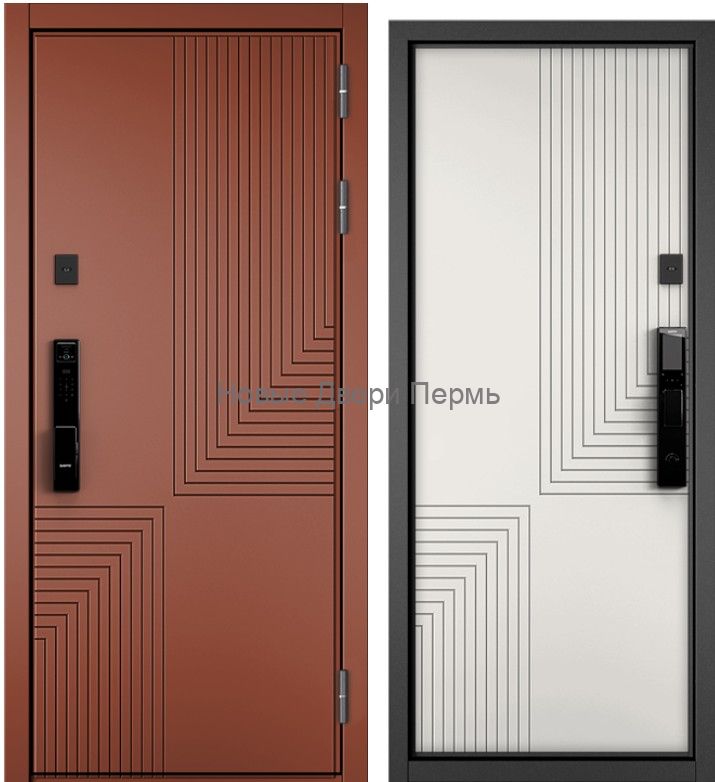 Входная дверь Mastino CITY MAX IQ  РР ПВХ эмаль капучино 195/ ПВХ белый софт 195 с электронным замком