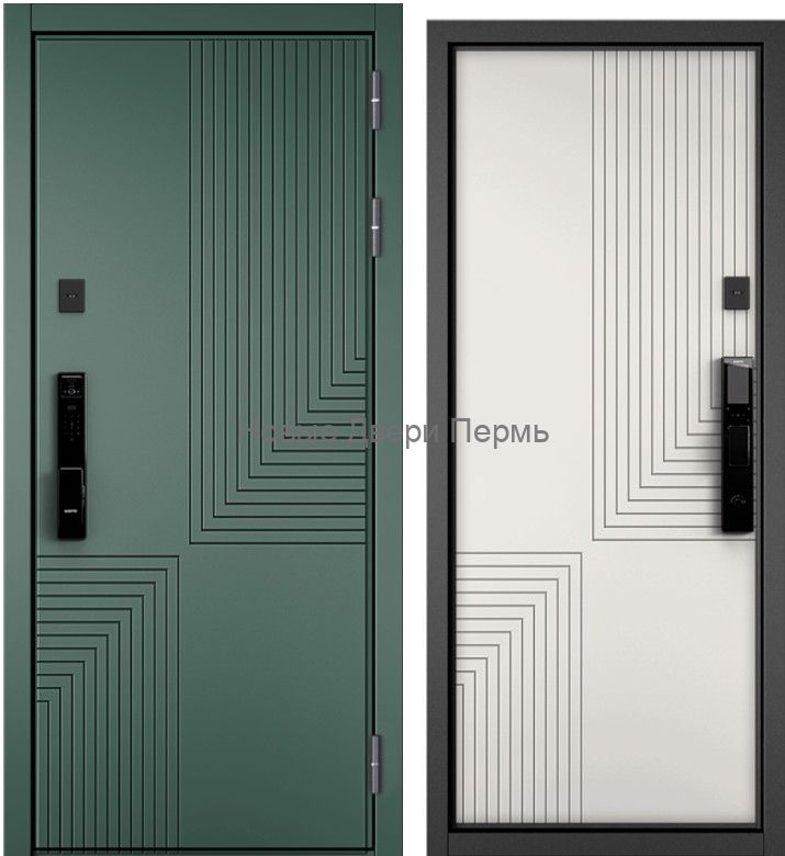 Входная дверь Mastino CITY MAX IQ  РР ПВХ эмаль капучино 195/ ПВХ белый софт 195 с электронным замком