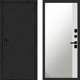 Входная дверь Termo-door Лучи BLACK Широкое Зеркало Фацет Белый Софт