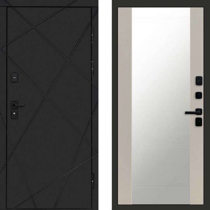 Входная дверь Termo-door Лучи BLACK Зеркало Слоновая Кость