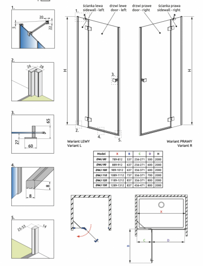 Дверь душевой Radaway Essenza 8 DWJ 130 схема 12