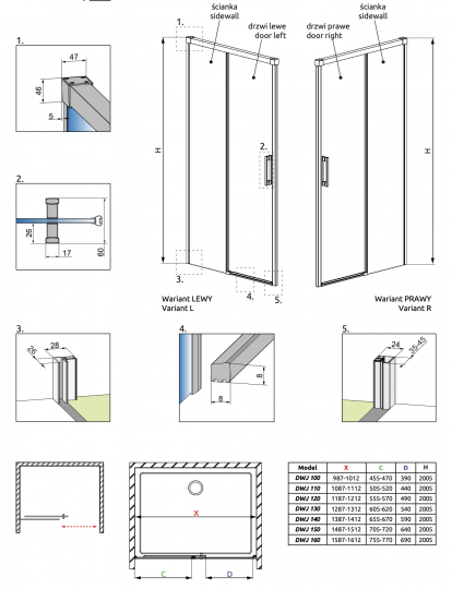 Раздвижная дверь в нишу Radaway Idea 8 DWJ 160 схема 7